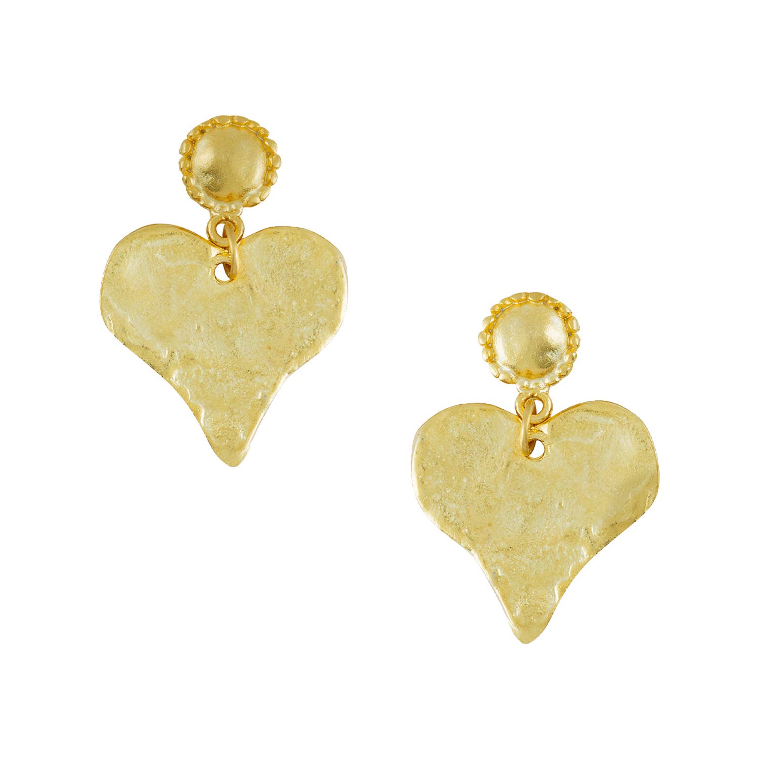 Gold heart-shaped earrings on a white background