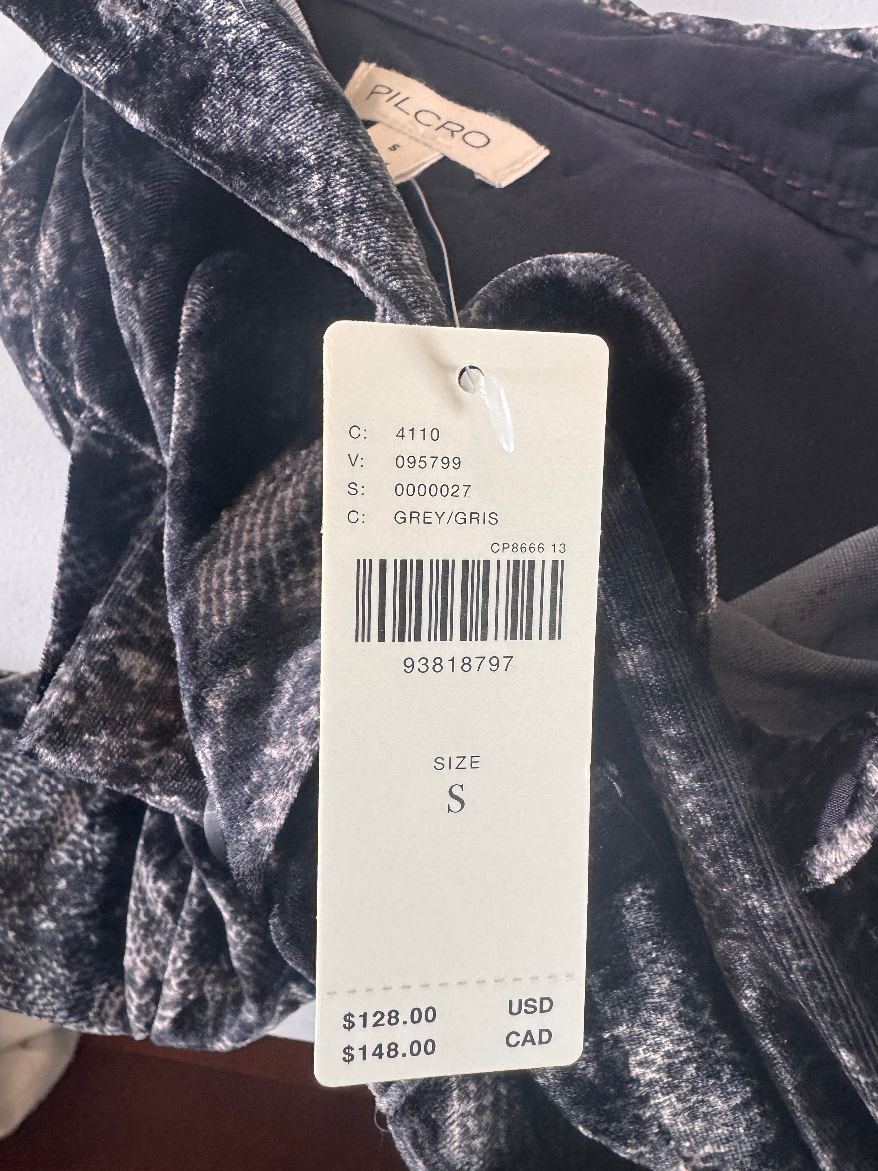 Price tag featuring original price and style of Anthropologie top
