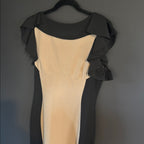 Elegant Black and Tan Ruffle Ted Baker Bodycon Dress - Sz 3