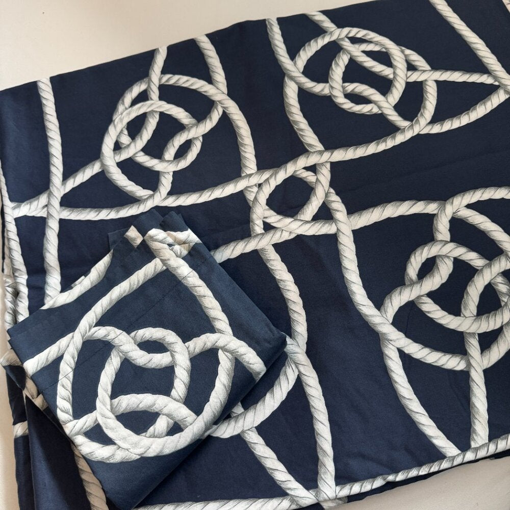 Navy blue fabric with white rope pattern