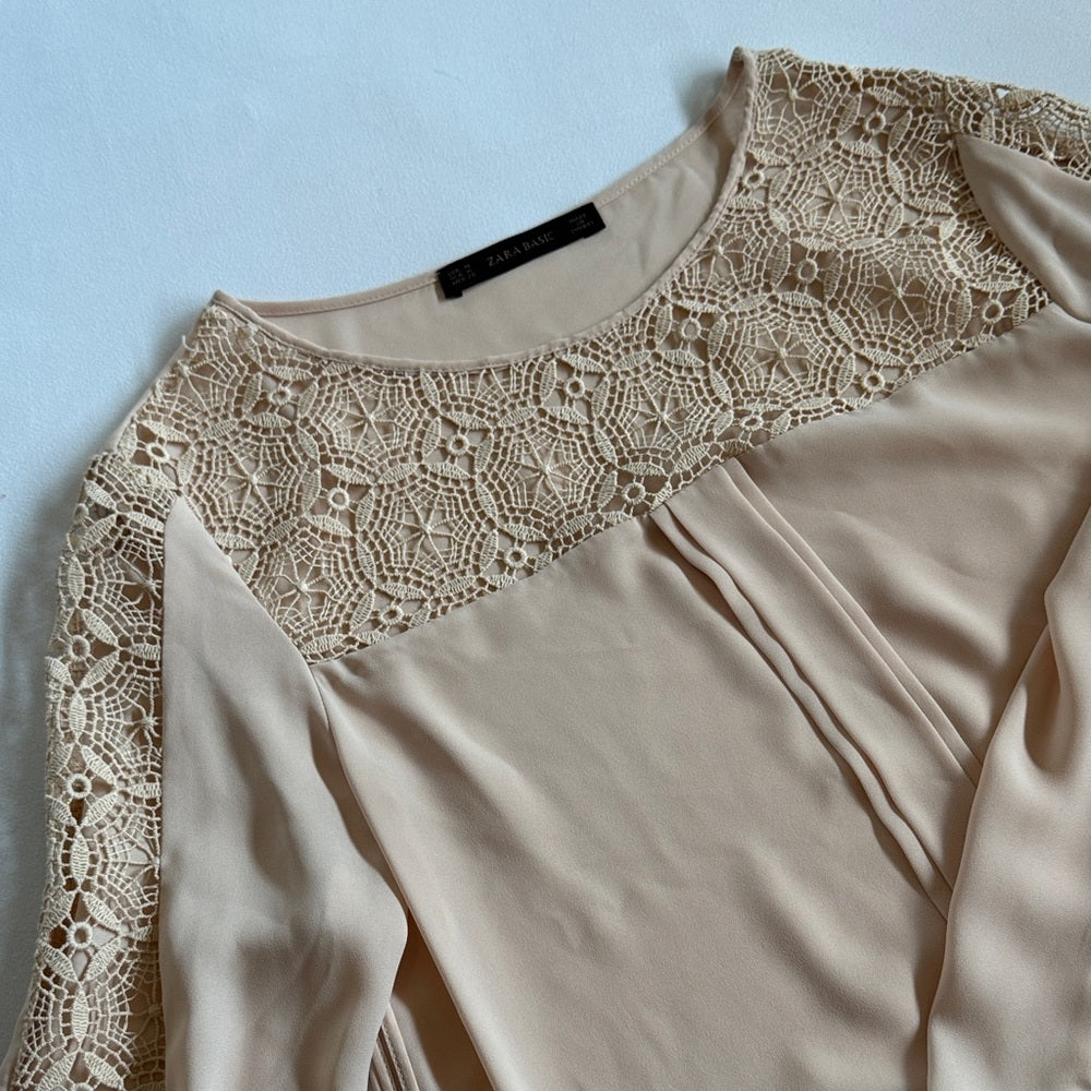 Elegant Zara Lace Detail Blouse - Nude tone Size S