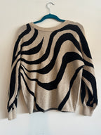 Bold & Cozy! Vila Oversized Zebra Knit Sweater — Neutral Black & Oat (Size XS)