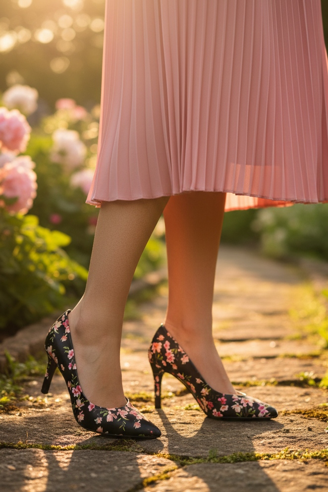 Black Floral Heels Garden Party Lifestyle