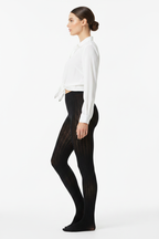 Cable Knit Tights with White Tied Blouse - Studio Shot