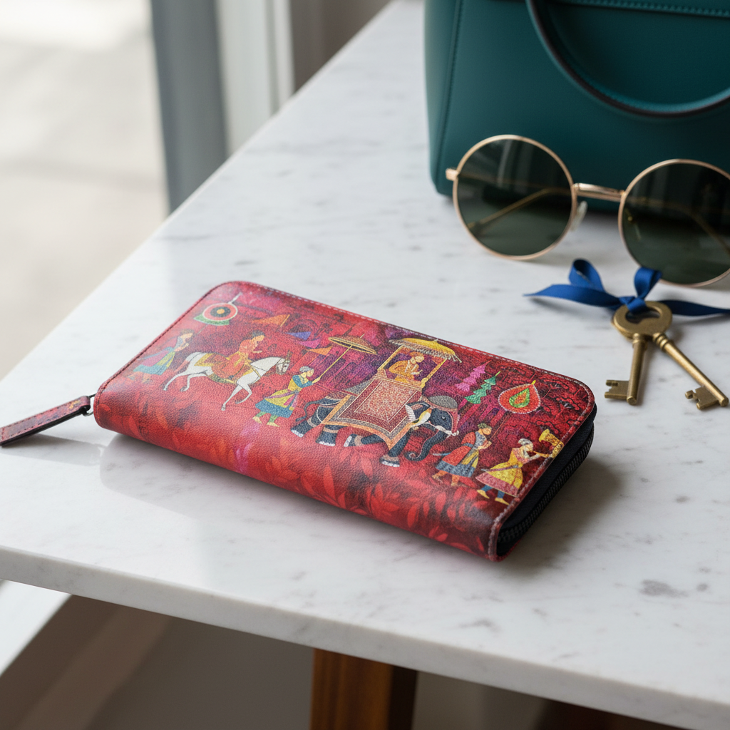 Colorful Women's Wallet with Artistic Design in stylish setting