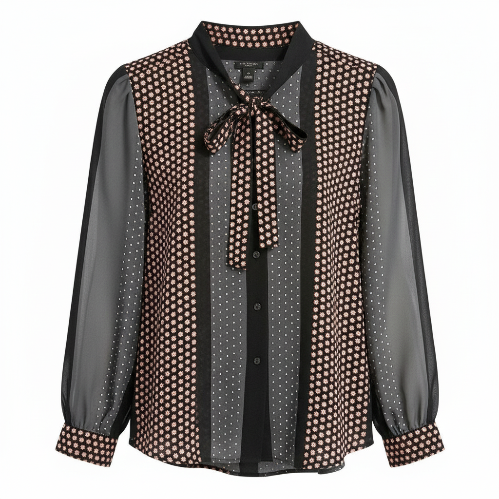 Enhanced Ann Taylor Tie Neck Multi-Colored Top