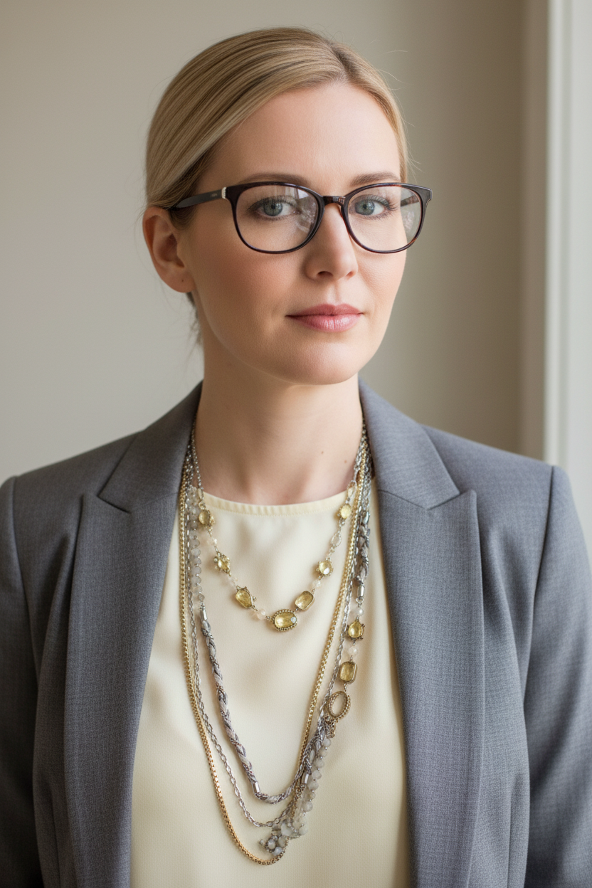 LOFT Multi-Strand Necklace - Yellow Blouse Grey Blazer