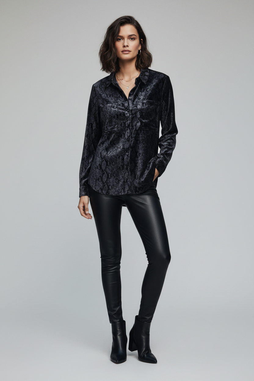 Pilcro Snake Print Top - Grey Background