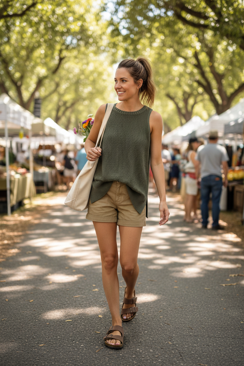 Woman in olive green sweater lifestyle shot