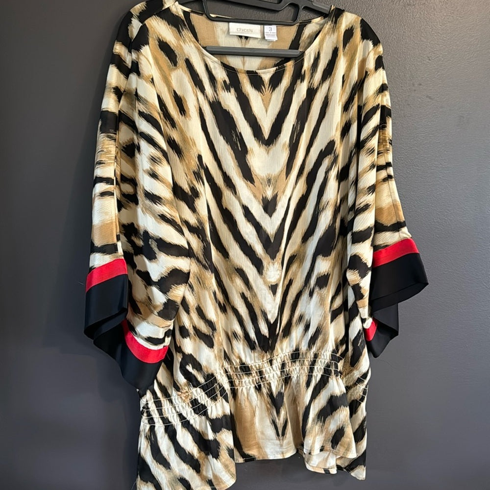 Chic!  Chico’s Dolman Animal print cinch waist top - Sz 3