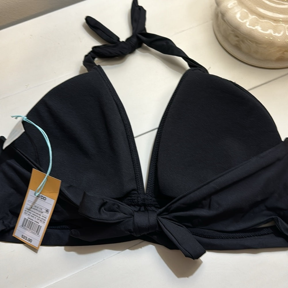 Tan!  NWT Kona Sol wrap halter bikini top in black. D/DD