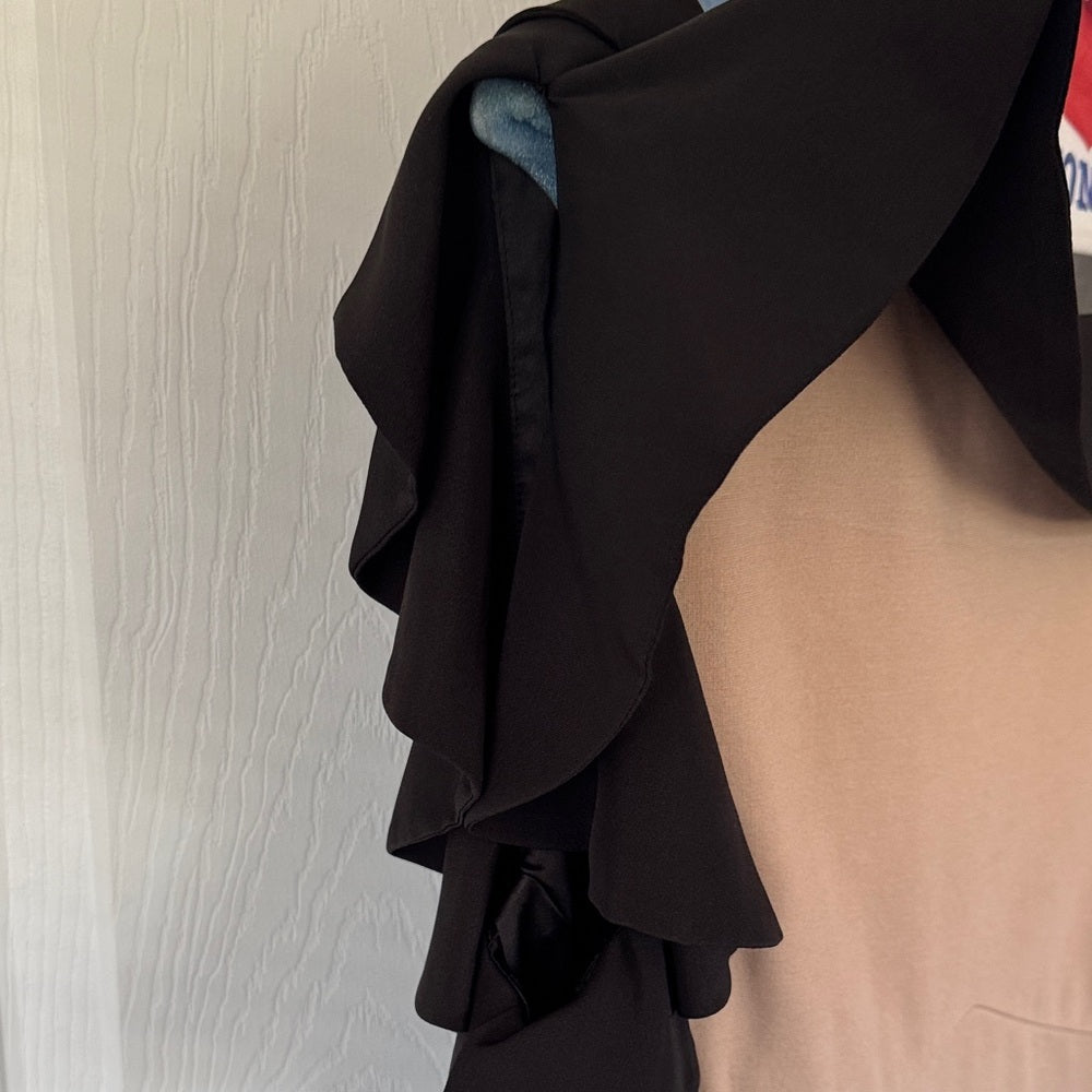 Elegant Black and Tan Ruffle Ted Baker Bodycon Dress - Sz 3