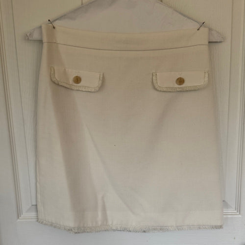 Ann Taylor Chic Cream Mini Skirt with Button and fringe Accents - Sz 4