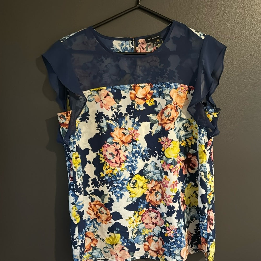 Sheer!  The Limited Floral Sheer Yoke Ruffle Sleeve Top - Size M