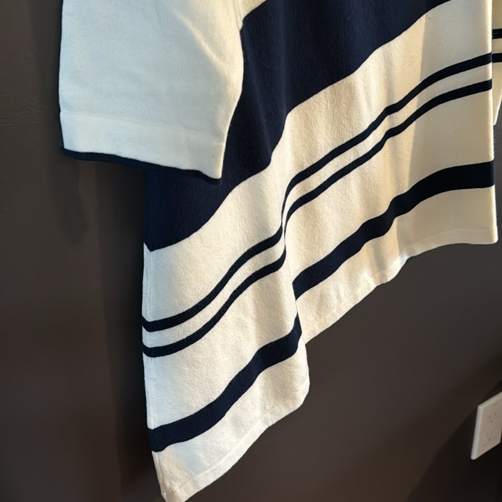 Flattering!  Zynergy by Chico's Navy and White Asymmetrical Sweater - Size 3