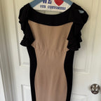 Elegant Black and Tan Ruffle Ted Baker Bodycon Dress - Sz 3