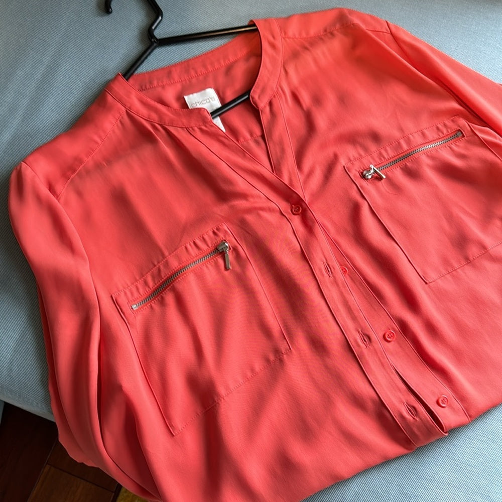 Clementine!  Fab Orange v-neck Chico's blouse