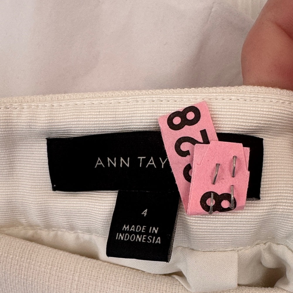 Ann Taylor Chic Cream Mini Skirt with Button and fringe Accents - Sz 4