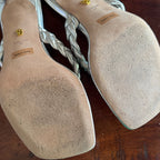 Veronica Beard Silver Braided Kitten Heeled Sandals