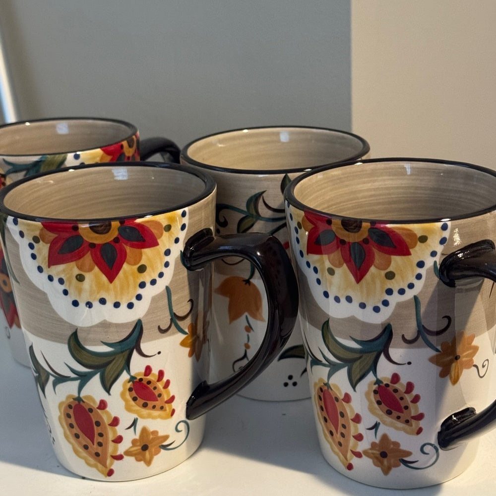 Colorful Floral Ceramic Mug Set of 4