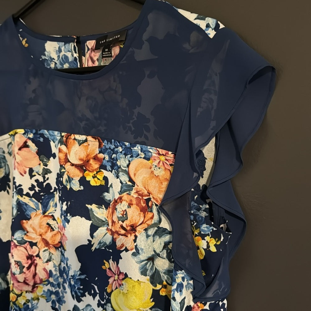 Sheer!  The Limited Floral Sheer Yoke Ruffle Sleeve Top - Size M