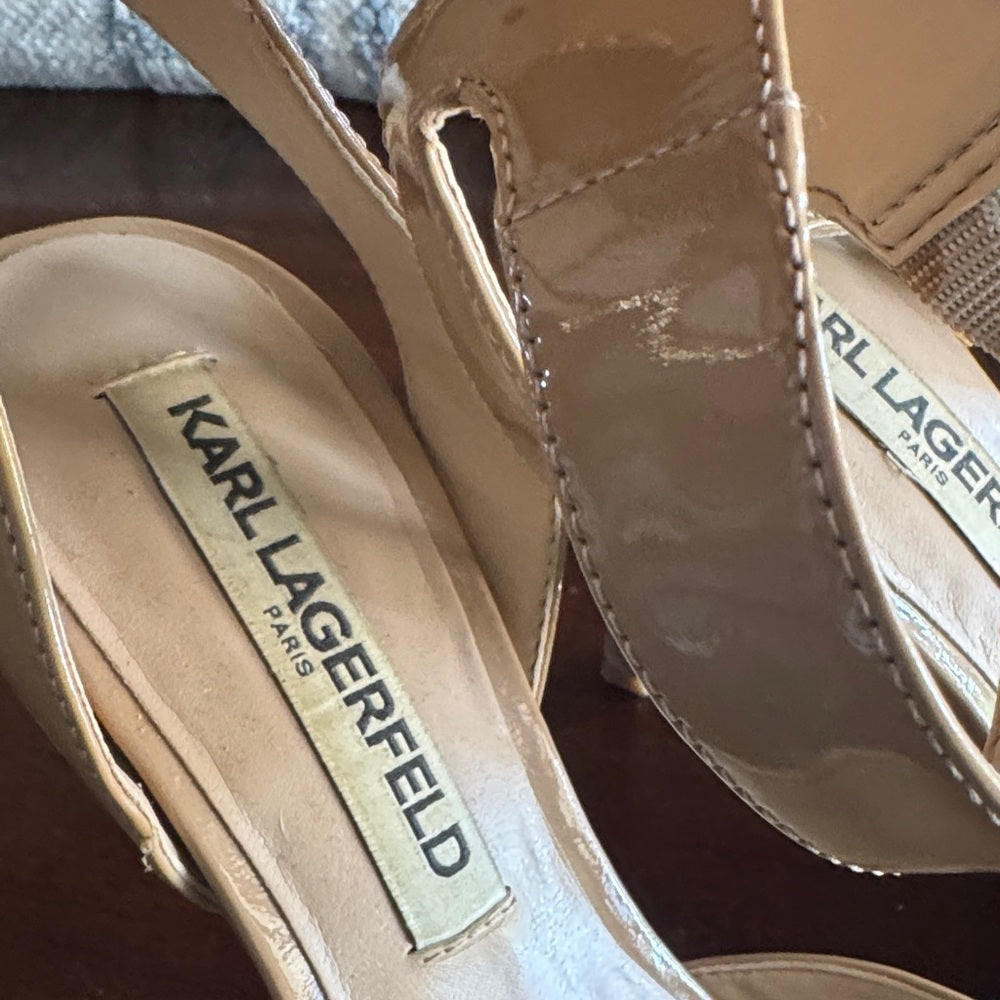 Karl Lagerfeld Women's Beige Patent Heels