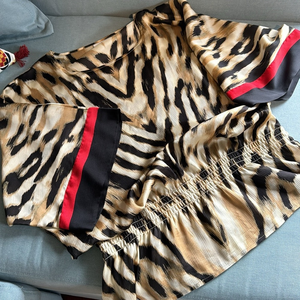 Chic!  Chico’s Dolman Animal print cinch waist top - Sz 3