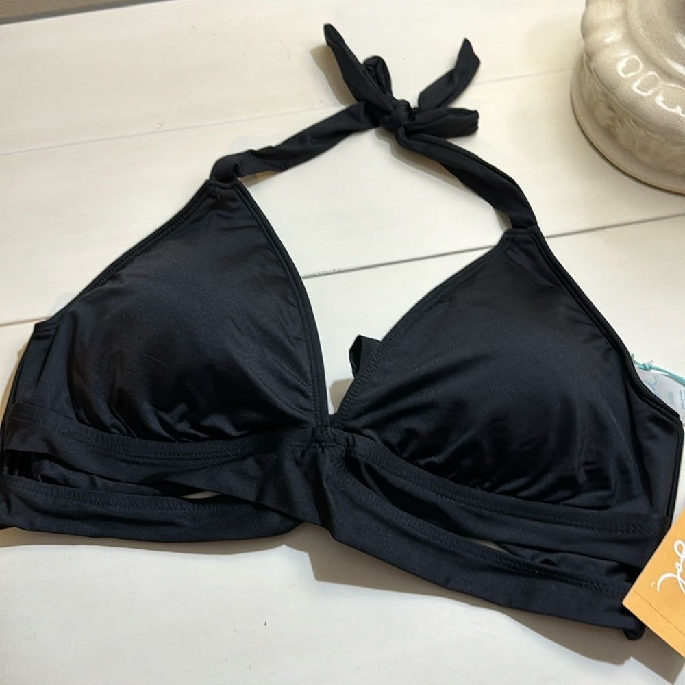 Tan!  NWT Kona Sol wrap halter bikini top in black. D/DD