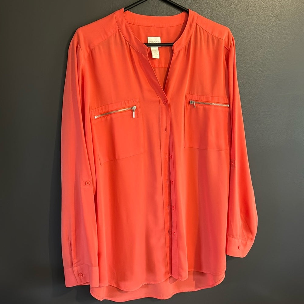 Clementine!  Fab Orange v-neck Chico's blouse
