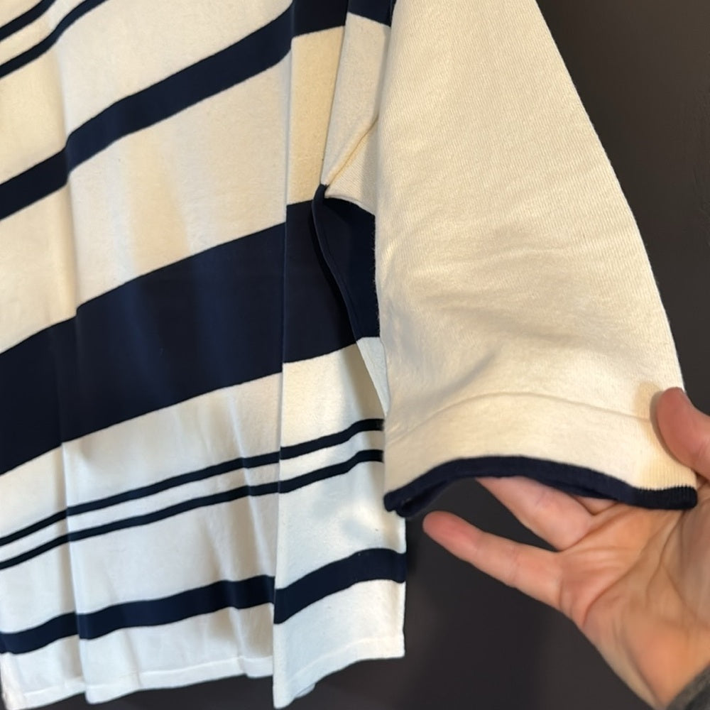 Flattering!  Zynergy by Chico's Navy and White Asymmetrical Sweater - Size 3