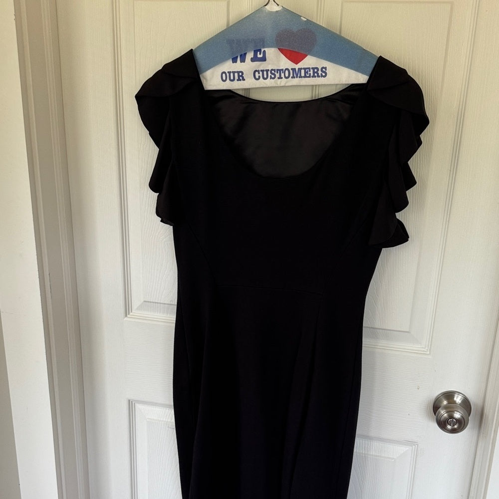 Elegant Black and Tan Ruffle Ted Baker Bodycon Dress - Sz 3