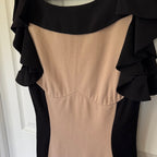Elegant Black and Tan Ruffle Ted Baker Bodycon Dress - Sz 3