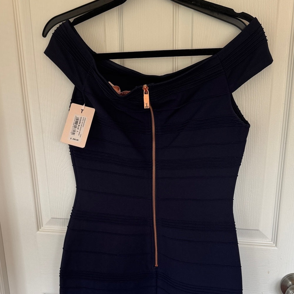 Ted Baker London Off-Shoulder Navy Midi Dress