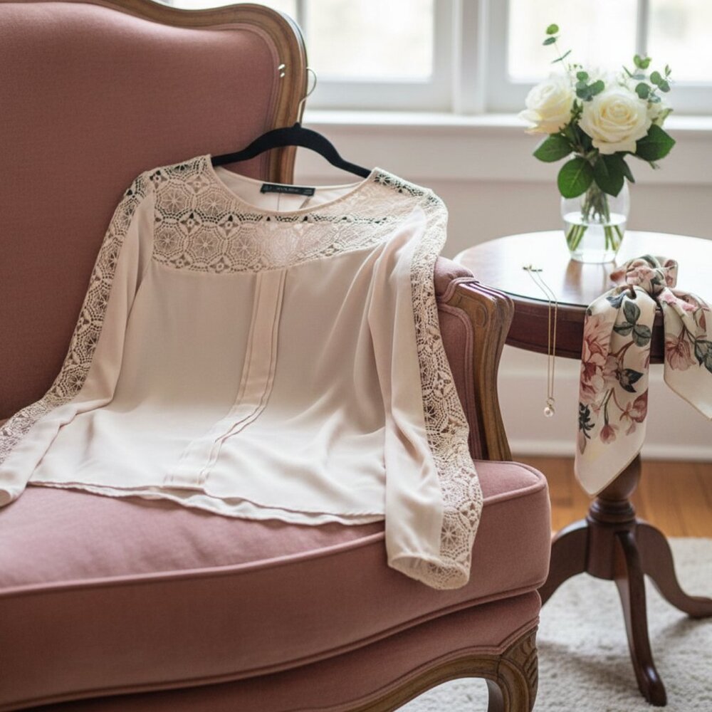 Zara Lace Accent Natural Tone Womens Blouse